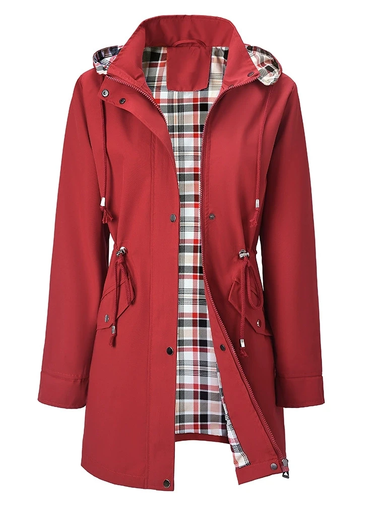 2025 Spring Autumn Outdoor Sports Trench Coat Women's Hooded Long Windbreaker Drawstring Loose Rainproof Plaid Lining Outerwear
2025 Spring Autumn Outdoor Sports Trench Coat Women's Hooded Long Windbreaker Drawstring Loose Rainproof Plaid Lining Outerwear