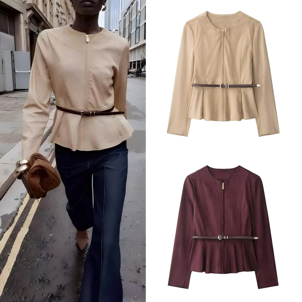 Новая женская мода с поясом, антизамшевая кожаная короткая юбка с подолом, пальто с длинными рукавами, женское пальто, шикарный топ
Новая женская мода с поясом, антизамшевая кожаная короткая юбка с подолом, пальто с длинными рукавами, женское пальто, шикарный топ