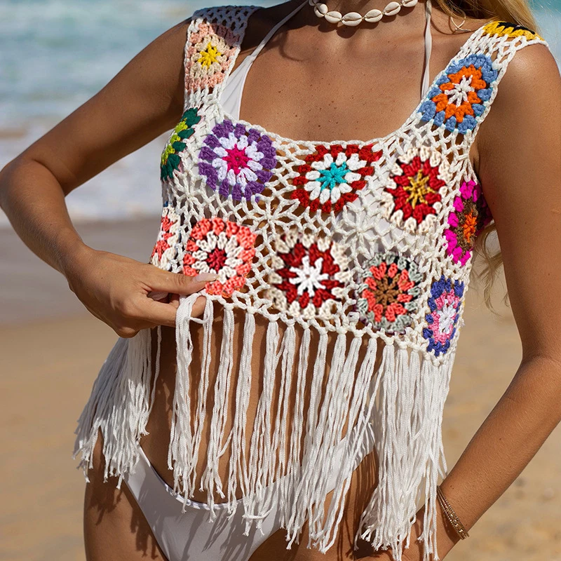 2025 модная летняя женская вязаная крючком накидка с кисточками, вязаная красочная цветочная вышивка, ажурная камзол, пляжная одежда
2025 модная летняя женская вязаная крючком накидка с кисточками, вязаная красочная цветочная вышивка, ажурная камзол, пляжная одежда