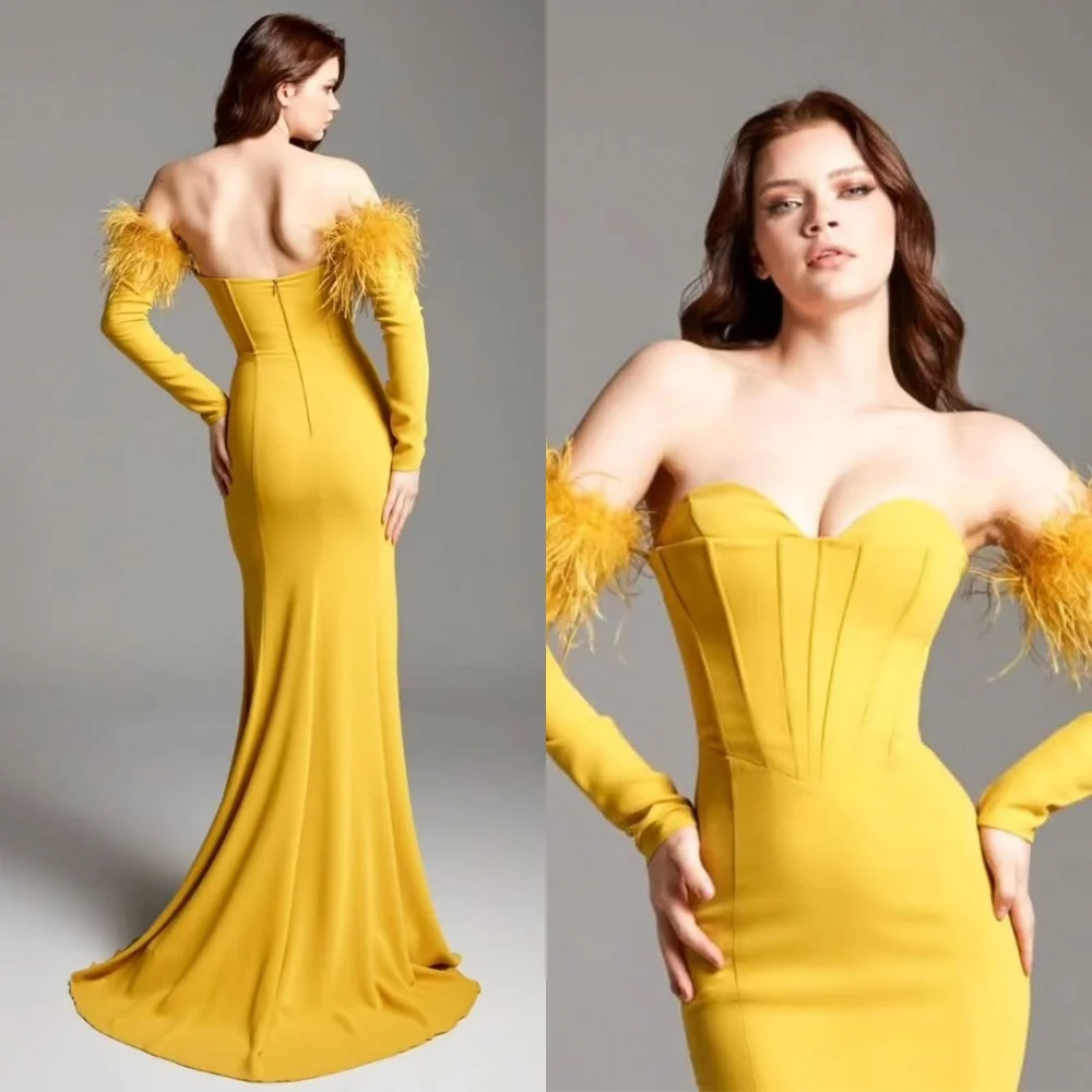 Customized Mermaid Elegant Yellow Jersey Evening Dresses Exquisite Sweetheart Detachable Sleeve Homecoming Dress Prom Dress
Customized Mermaid Elegant Yellow Jersey Evening Dresses Exquisite Sweetheart Detachable Sleeve Homecoming Dress Prom Dress