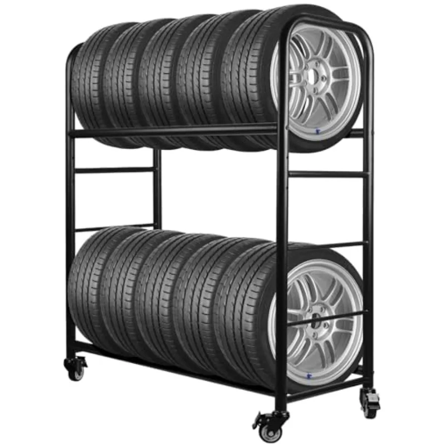 Garage Tire Storage Rack 56 x 44 x 20 Inches Rolling Organizer with 2 Shelves and 4 Casters Black Holds up to 218KG/480LBS Dura
Garage Tire Storage Rack 56 x 44 x 20 Inches Rolling Organizer with 2 Shelves and 4 Casters Black Holds up to 218KG/480LBS Dura