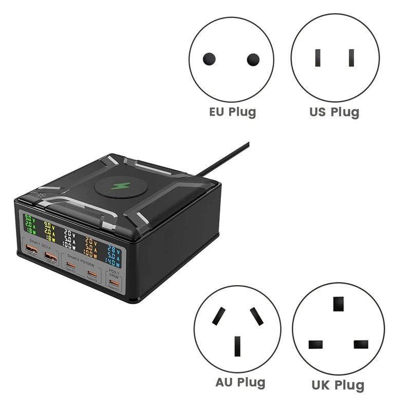 260W High Power Laptop Charger Cell Phone Fast Charging QC3.0 PD3.1 Multi-Port Charging Wireless Charging-AT82
260W High Power Laptop Charger Cell Phone Fast Charging QC3.0 PD3.1 Multi-Port Charging Wireless Charging-AT82