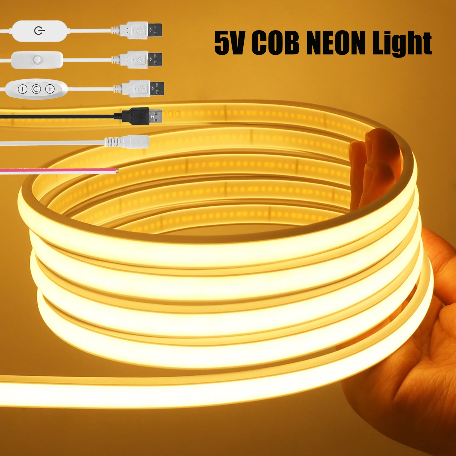 5V COB Neon Light Strip 320LEDs/M IP65 Waterproof Cool Warm Neutral White Flexible LED Tape for TV Backlight Home Decor
5V COB Neon Light Strip 320LEDs/M IP65 Waterproof Cool Warm Neutral White Flexible LED Tape for TV Backlight Home Decor