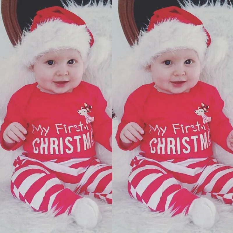 My First Christmas Print Baby Romper+Striped Trousers Suit Children's Clothing Set Cute Soft Infants Clothes Xmas Look 2 Pieces
My First Christmas Print Baby Romper+Striped Trousers Suit Children's Clothing Set Cute Soft Infants Clothes Xmas Look 2 Pieces