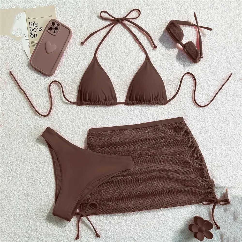 Solid Brown Swimwears String Halter Triangle 3 Piece Bikini Set Sexy Swimsuit Women 2026 Mesh Skirts Bathing Suit Bikinis Dames
Solid Brown Swimwears String Halter Triangle 3 Piece Bikini Set Sexy Swimsuit Women 2026 Mesh Skirts Bathing Suit Bikinis Dames