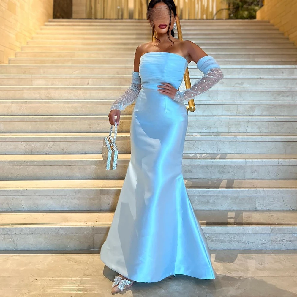 Customized Classic Detachable Sleeves Pleats Sequined Strapless Evening Dress Graceful Mermaid Photo Color Satin Party Gown
Customized Classic Detachable Sleeves Pleats Sequined Strapless Evening Dress Graceful Mermaid Photo Color Satin Party Gown