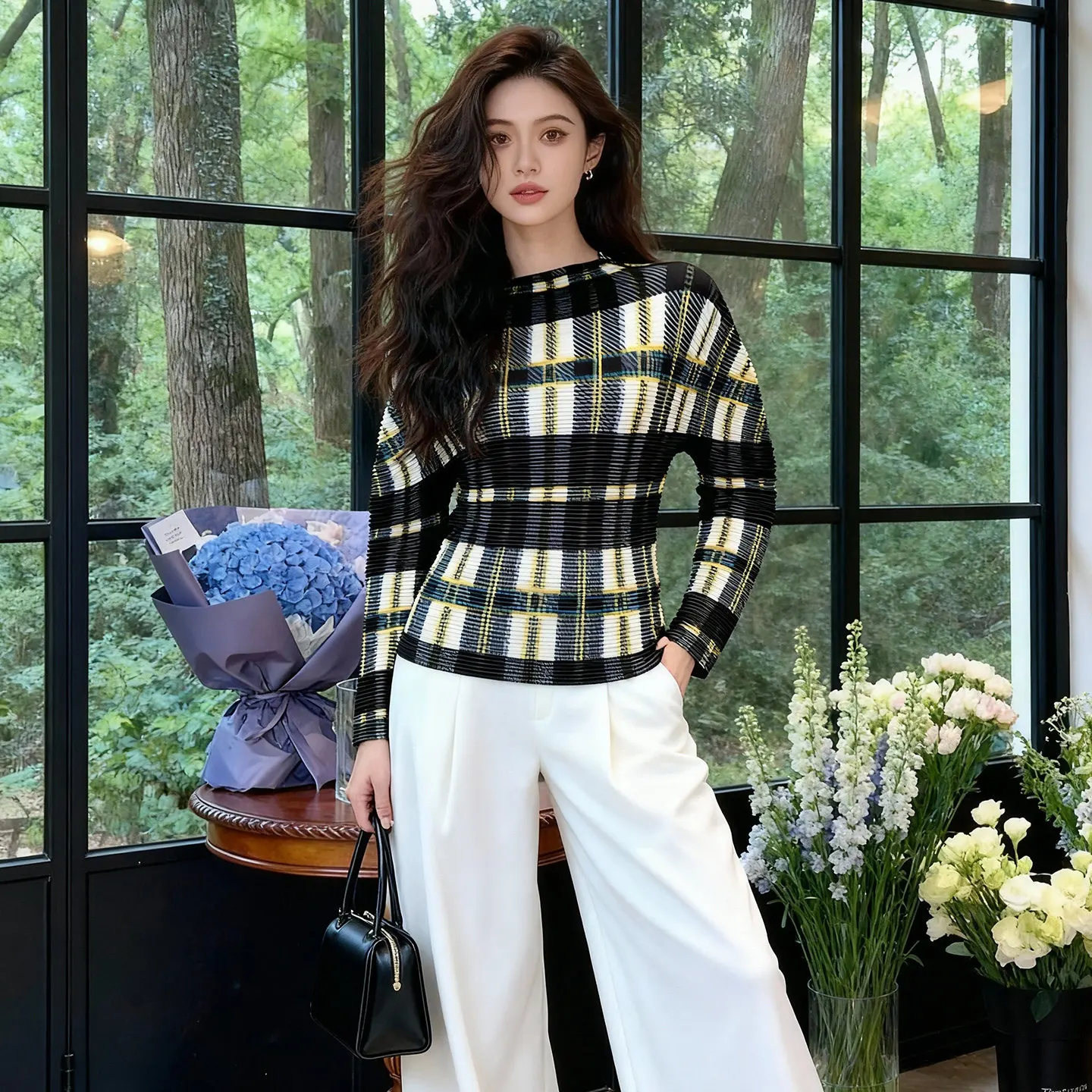 Miyake плиссированная клетчатая футболка с принтом Me Pleats Series, футболка с короткими рукавами и длинными рукавами, женский тонкий пуловер, женский топ
Miyake плиссированная клетчатая футболка с принтом Me Pleats Series, футболка с короткими рукавами и длинными рукавами, женский тонкий пуловер, женский топ