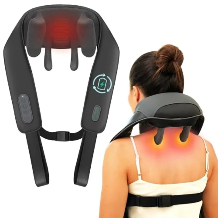 Cordless Neck Massager with Heat for Pain Relief Deep Tissue 4D Kneading Rechargeable Shiatsu Back Neck Massager in Black for N
Cordless Neck Massager with Heat for Pain Relief Deep Tissue 4D Kneading Rechargeable Shiatsu Back Neck Massager in Black for N