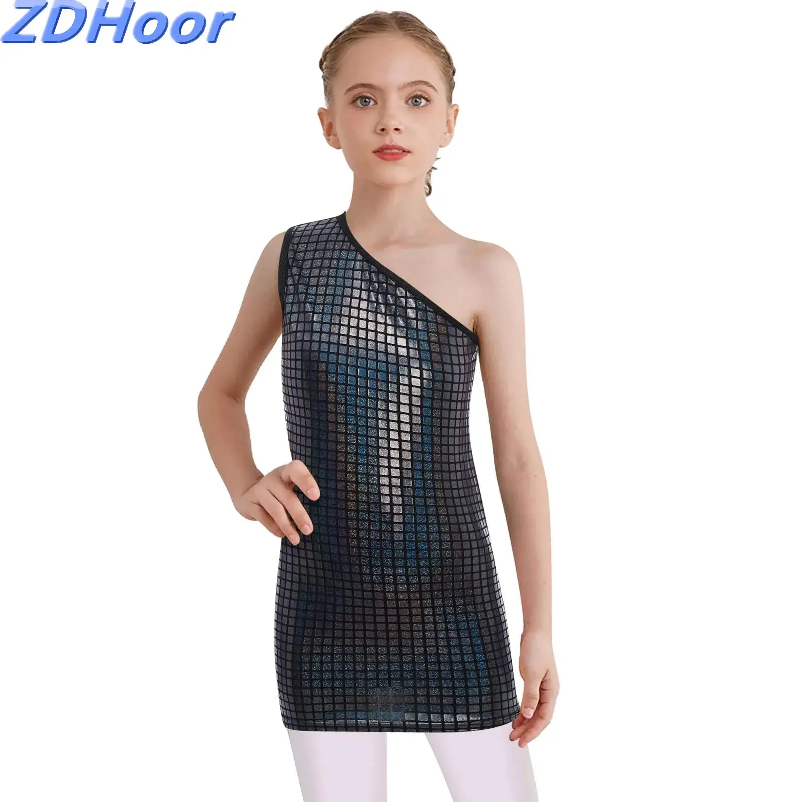 Kids Girls Metallic Jazz Dance Dress One Shoulder Sleeveless Plaid Cheerleading Stage Performance Costume
Kids Girls Metallic Jazz Dance Dress One Shoulder Sleeveless Plaid Cheerleading Stage Performance Costume