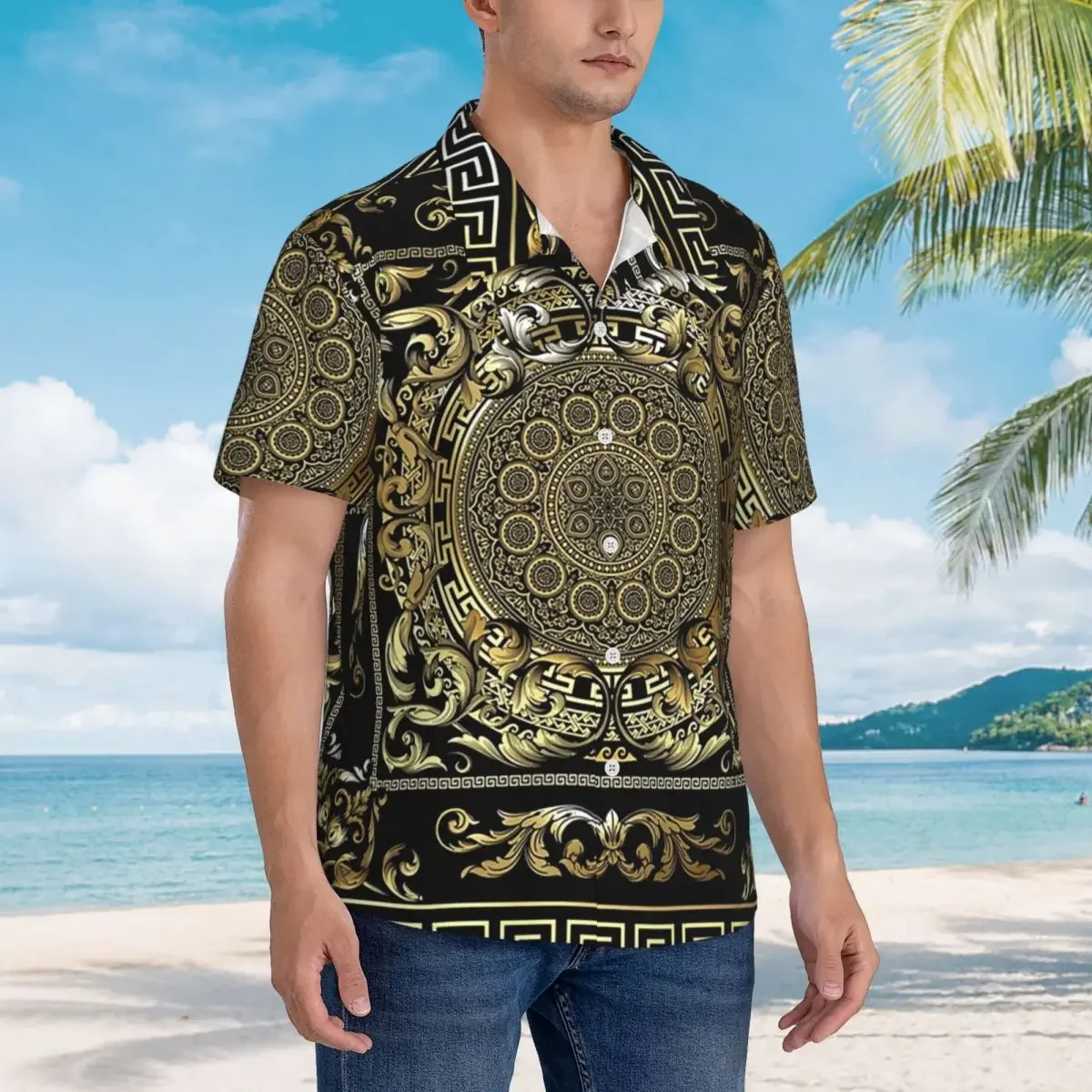 Greek Keys Ornate Floral Baroque Gold Hawaiian Shirts Casual Men Short Sleeve Shirt for Summer Beach Men's Lapel Tops
Greek Keys Ornate Floral Baroque Gold Hawaiian Shirts Casual Men Short Sleeve Shirt for Summer Beach Men's Lapel Tops