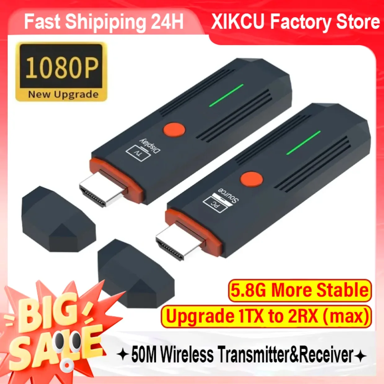 XIKCU 5.8G 50M Wireless Receiver Transmitter HDMI-Compatible Video Extender Display Adapter Dongle For TV Box Monitor Projector
XIKCU 5.8G 50M Wireless Receiver Transmitter HDMI-Compatible Video Extender Display Adapter Dongle For TV Box Monitor Projector