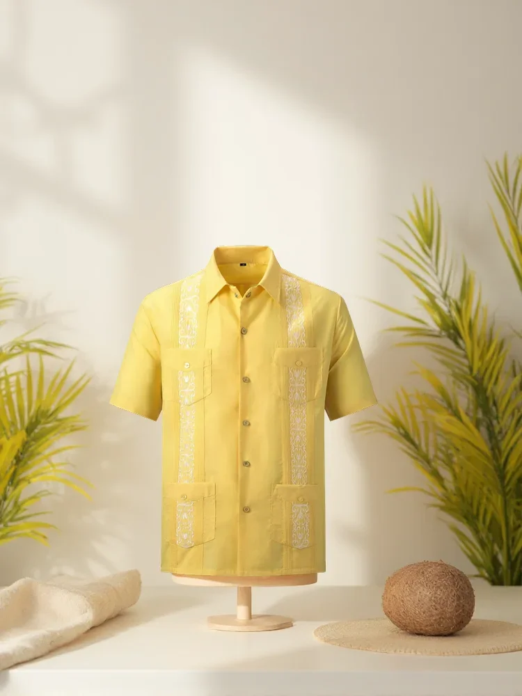 Summer Embroidery Short Sleeve Lapel Men's Shirt Large Size Cuban Guayabera T-Shirt with 4 Pockets Safari Wear Casual Cardigan
Summer Embroidery Short Sleeve Lapel Men's Shirt Large Size Cuban Guayabera T-Shirt with 4 Pockets Safari Wear Casual Cardigan