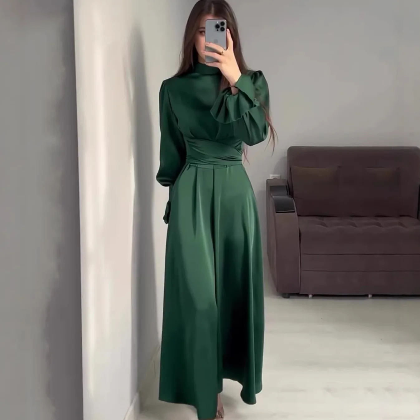 Elegant Dress for Women Long Sleeve Puff Sleeve Spring Summer Dresses with Waist Tie Solid Green Matching Set
Elegant Dress for Women Long Sleeve Puff Sleeve Spring Summer Dresses with Waist Tie Solid Green Matching Set