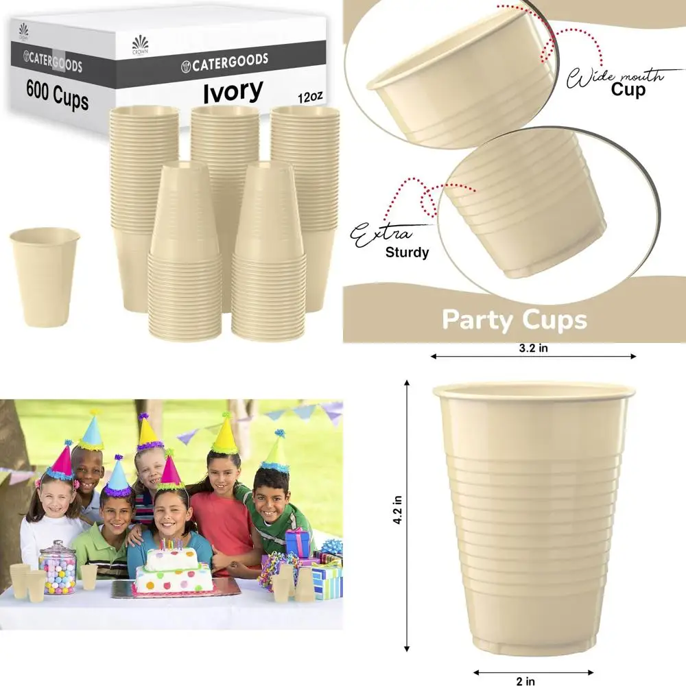 12 Oz Ivory Disposable Cups - 600 Pack, Colored, Durable, BPA-Free, Party Supplies
12 Oz Ivory Disposable Cups - 600 Pack, Colored, Durable, BPA-Free, Party Supplies