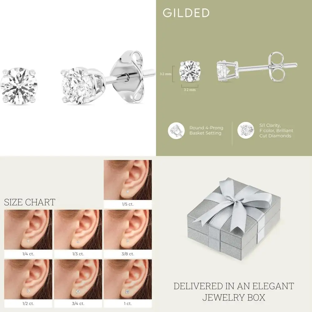 Lab-Grown Diamond Stud Earrings in 10K White and Yellow Gold for Women - Hypoallergenic Fine Jewelry | 4-Prong Setting
Lab-Grown Diamond Stud Earrings in 10K White and Yellow Gold for Women - Hypoallergenic Fine Jewelry | 4-Prong Setting