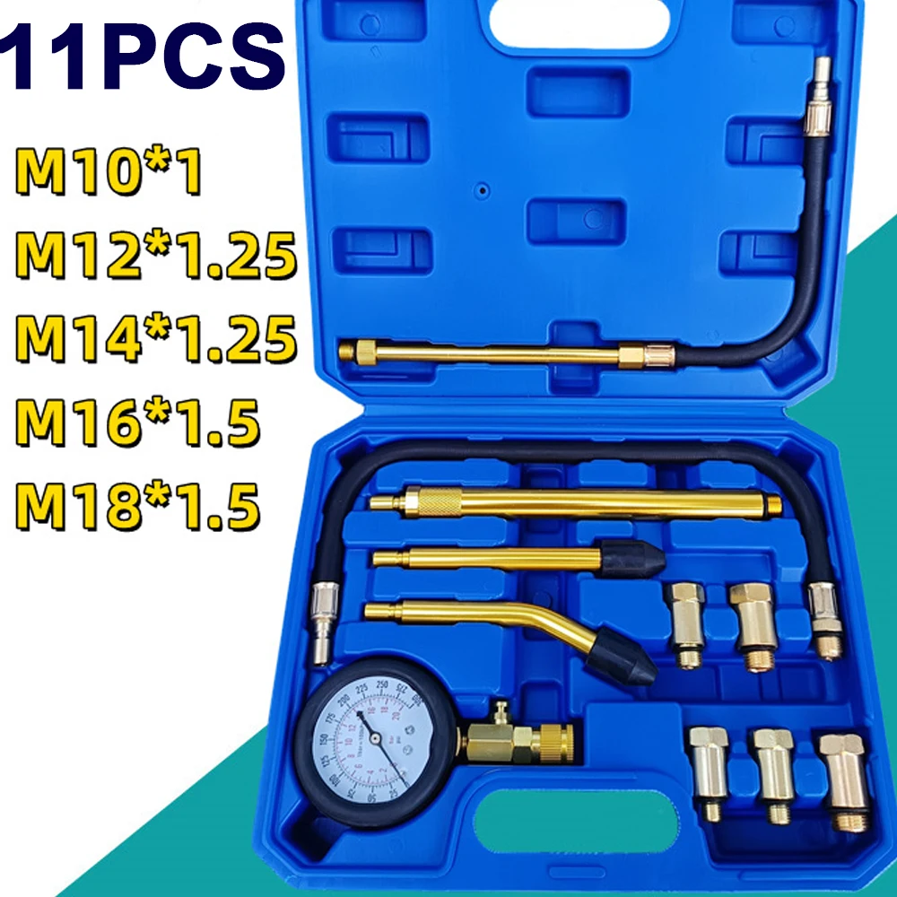 11pcs Engine Compression Tester kit, Petrol Gas Engine Cylinder Pressure Gauge 0-300 PSI with 5 Brass Adapters for Moto and Car
11pcs Engine Compression Tester kit, Petrol Gas Engine Cylinder Pressure Gauge 0-300 PSI with 5 Brass Adapters for Moto and Car