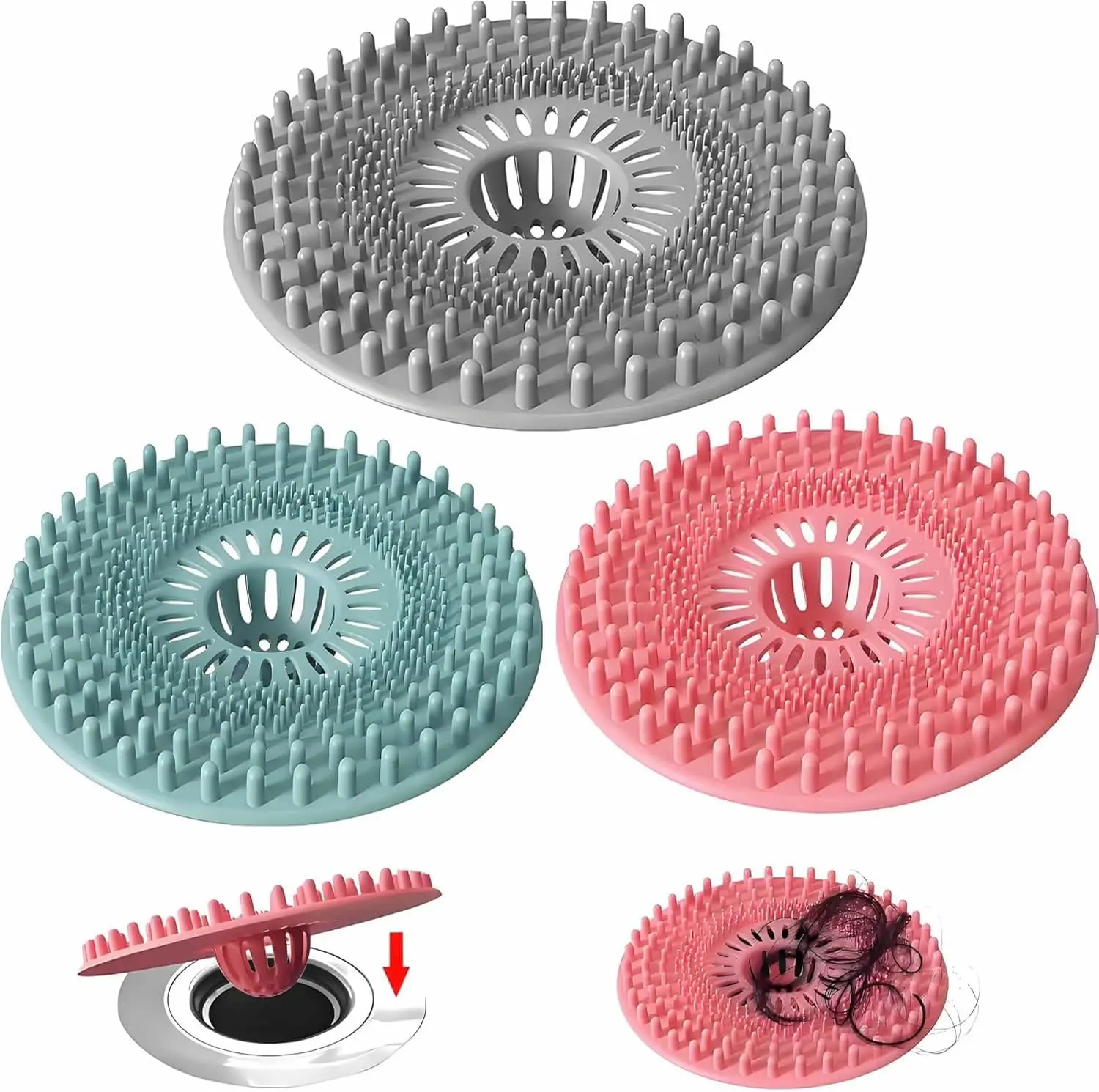 Set of 1 (3-piece set) silicone drain filters, hair catcher and shower drain cover protector, bathroom floor drain,
Set of 1 (3-piece set) silicone drain filters, hair catcher and shower drain cover protector, bathroom floor drain,