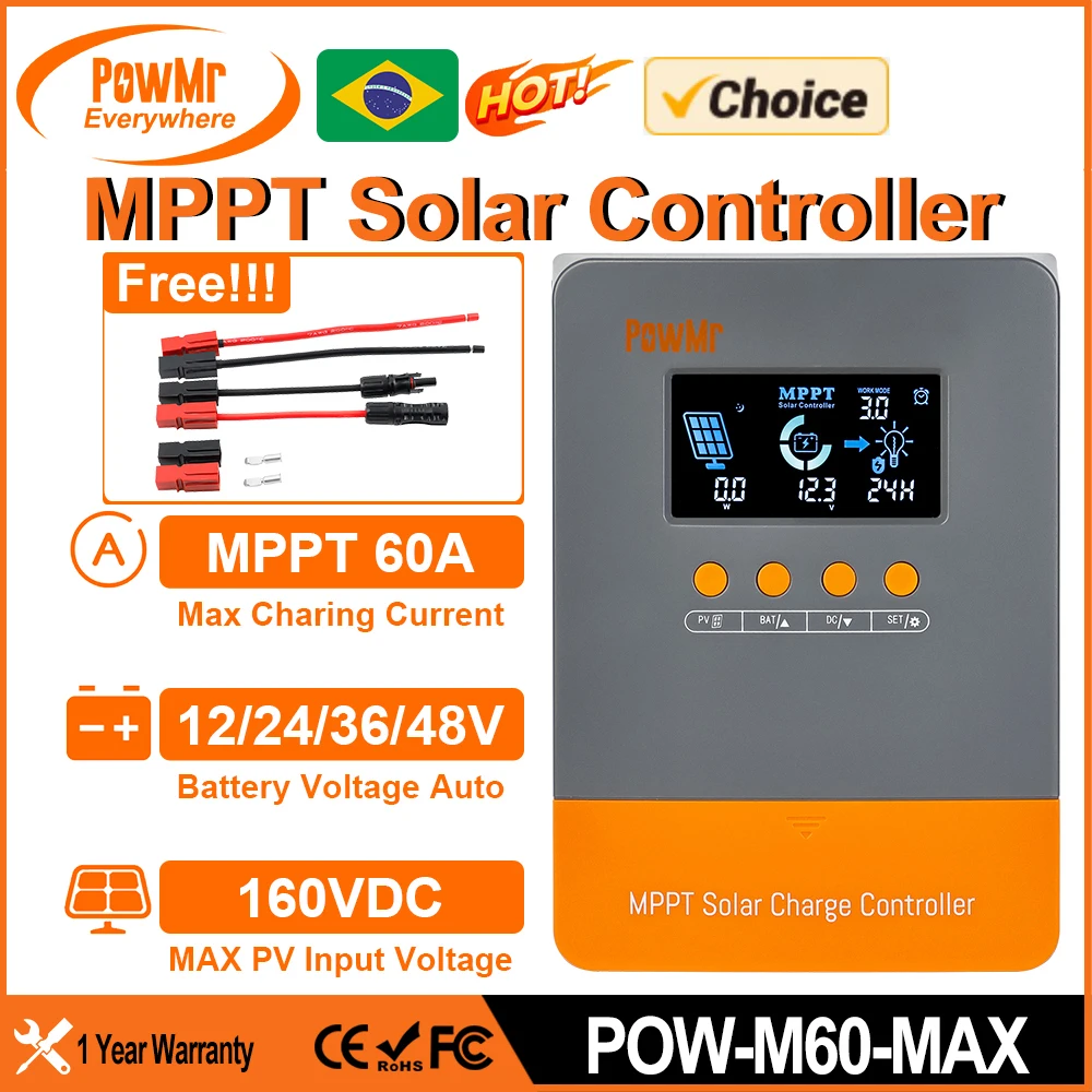 Choice 60A MPPT Solar Charge Controller for 12/24/36/48V Battery Max 160VDC PV Panel Input With Widescreen And New Wiring Ports
Choice 60A MPPT Solar Charge Controller for 12/24/36/48V Battery Max 160VDC PV Panel Input With Widescreen And New Wiring Ports