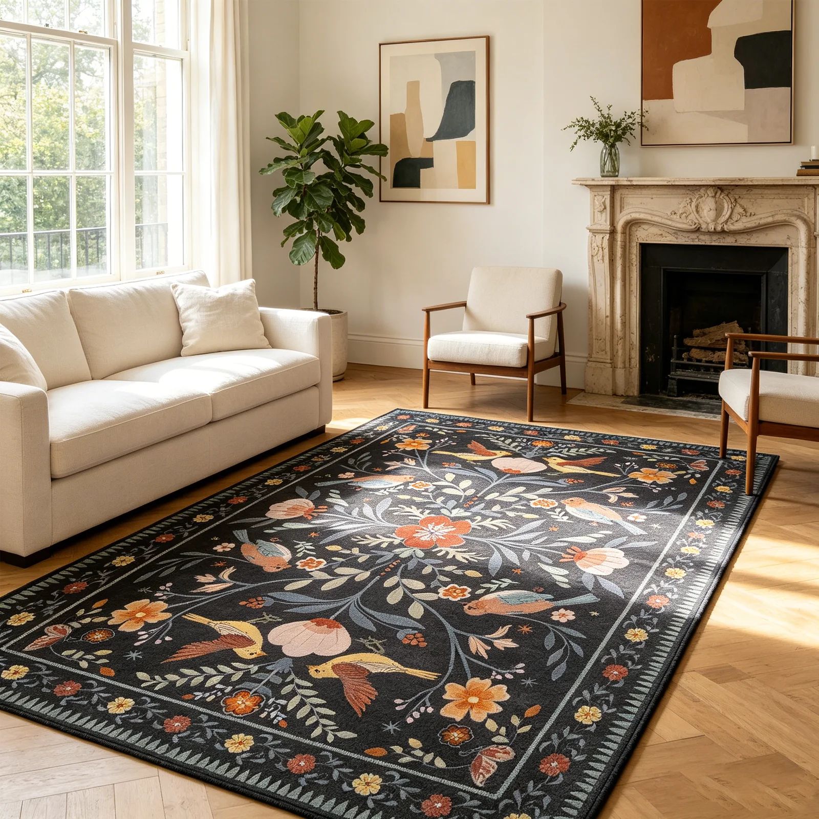 Dark Living Room Rug Large Washable Floral Area Rugs for Dining Room Under Table Bedroom Office Birds and Flowers Nature Design Non-Slip Low Pile Symmetrical Birds Design
Dark Living Room Rug Large Washable Floral Area Rugs for Dining Room Under Table Bedroom Office Birds and Flowers Nature Design Non-Slip Low Pile Symmetrical Birds Design