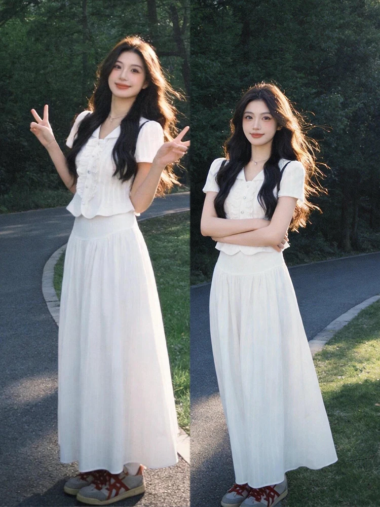 Laid-back Style White Shirt Skirt Set Women's Fashion Summer 2026 Bubble Sleeve Comfortable Loose Fit High Waist Long Skirt
Laid-back Style White Shirt Skirt Set Women's Fashion Summer 2026 Bubble Sleeve Comfortable Loose Fit High Waist Long Skirt