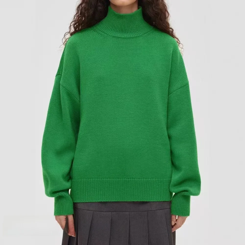 New High Neck Loose Knitted Sweater Color Versatile Sweater Commute Style Long Sleeve Mid-Length Autumn Winter Sweater
New High Neck Loose Knitted Sweater Color Versatile Sweater Commute Style Long Sleeve Mid-Length Autumn Winter Sweater