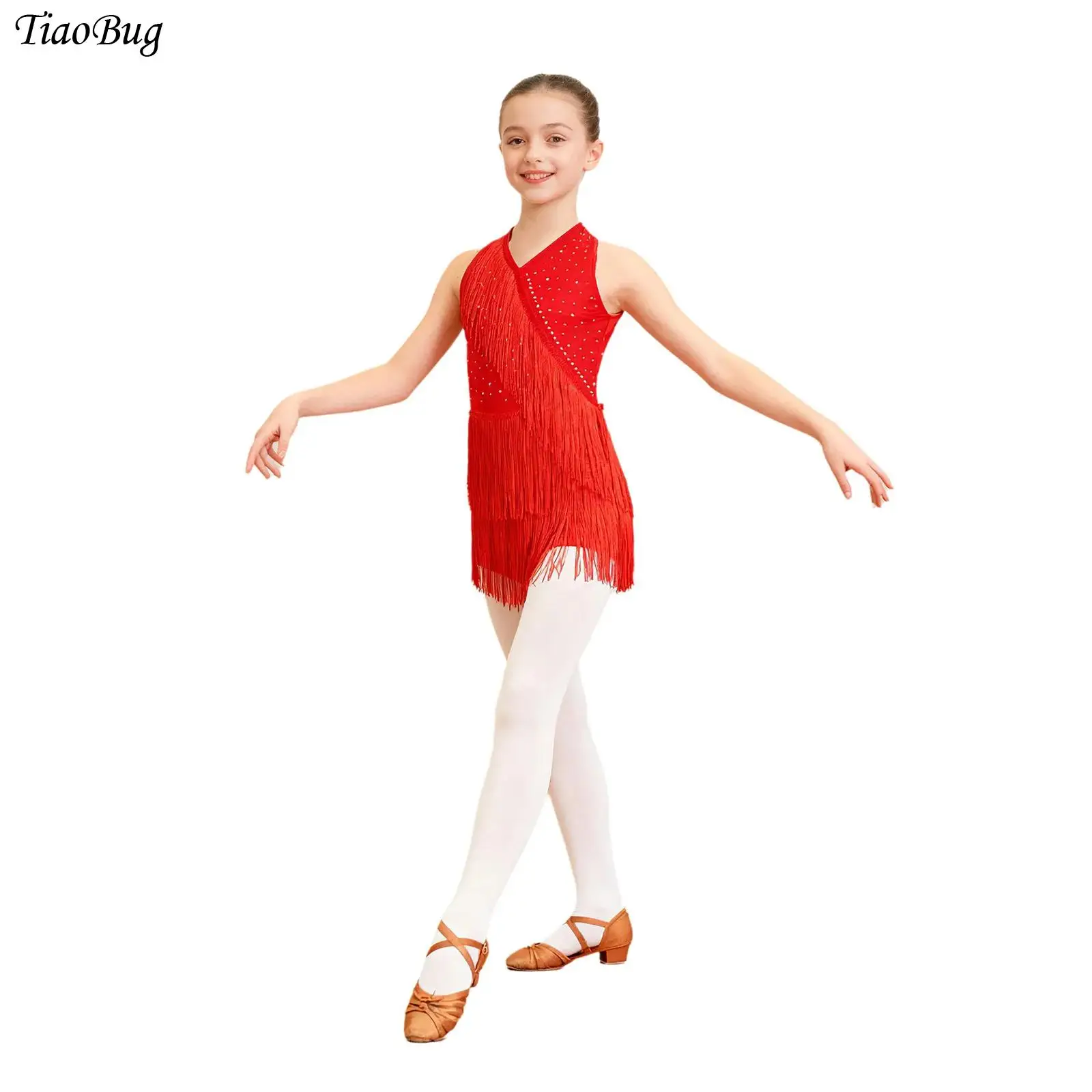 Girls Tassel Latin Dance Leotard Dress Rhinestones Fringe Tango Cha-cha Samba Salsa Costume Halter Sleeveless Skating Dance Wear
Girls Tassel Latin Dance Leotard Dress Rhinestones Fringe Tango Cha-cha Samba Salsa Costume Halter Sleeveless Skating Dance Wear