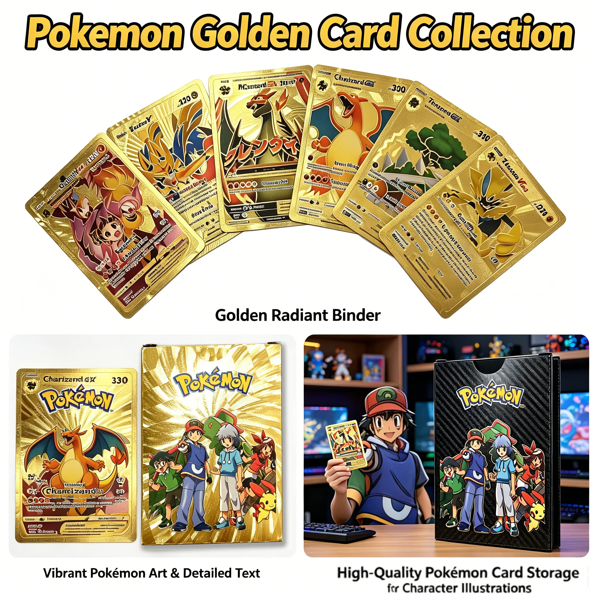 55 PCS Pokemon Vmax GX Gold Foil Flash Card Box, English-Spanish Bilingual Cards, Ideal for Party Battles, Collection and Gifts
55 PCS Pokemon Vmax GX Gold Foil Flash Card Box, English-Spanish Bilingual Cards, Ideal for Party Battles, Collection and Gifts