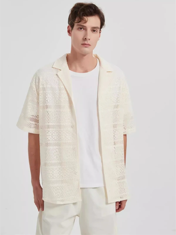 Summer 2025 Men's Fashion Casual Short Sleeve Shirt Hollow out Collar Design Breathable Polyester Fiber Youth Popular Style
Summer 2025 Men's Fashion Casual Short Sleeve Shirt Hollow out Collar Design Breathable Polyester Fiber Youth Popular Style