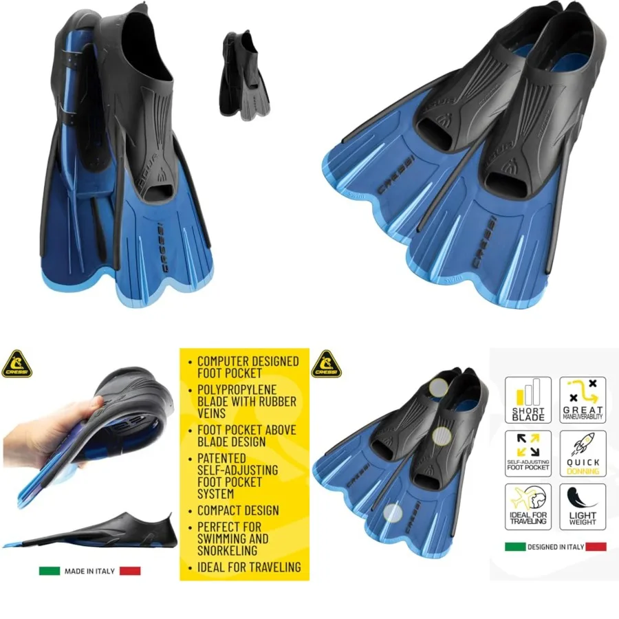 Adult Short Light Swim Fins with Self-Adjustable Comfortable Full Feet Pocket - Perfect for Traveling - Agua Short: Made in Ita
Adult Short Light Swim Fins with Self-Adjustable Comfortable Full Feet Pocket - Perfect for Traveling - Agua Short: Made in Ita