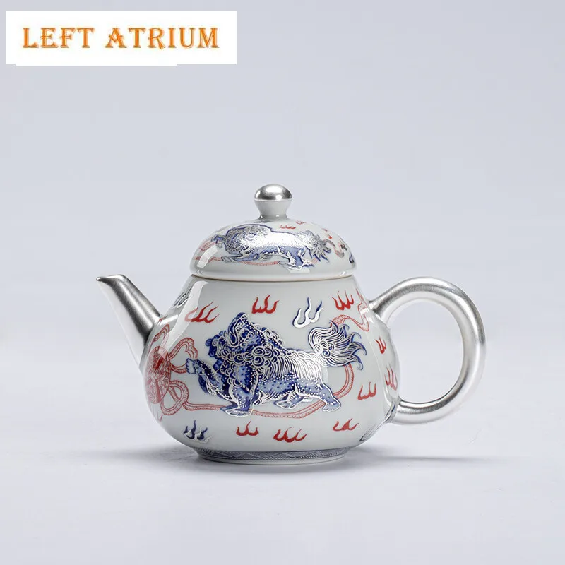150ml Handamde 999 Sterling Silver Gilded Teapot Elegant Lion Awakening Pot Tea Brewing Kettle with Filter Tea Ceremony Gifts
150ml Handamde 999 Sterling Silver Gilded Teapot Elegant Lion Awakening Pot Tea Brewing Kettle with Filter Tea Ceremony Gifts