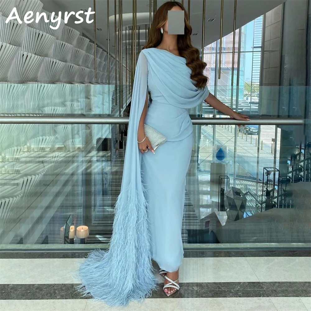 Aenyrst Blue Feathers Chiffon Saudi Arabia Evening Dresses Mermaid Ankle-Length Prom Dress Elegant Party Gowns For Women 2024
Aenyrst Blue Feathers Chiffon Saudi Arabia Evening Dresses Mermaid Ankle-Length Prom Dress Elegant Party Gowns For Women 2024