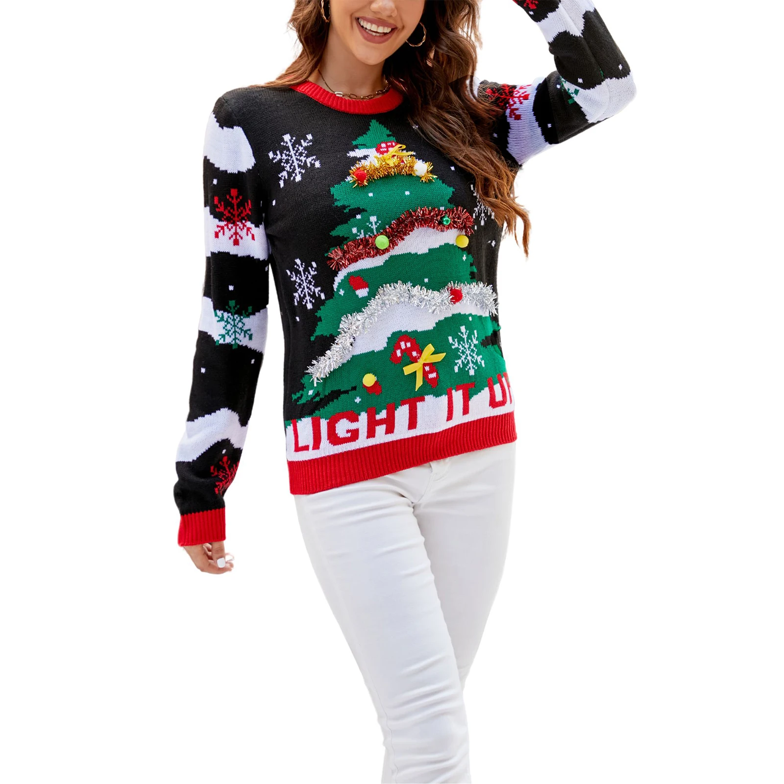 Women Christmas Knitted Sweater Autumn Winter Dinosaur/Christmas Tree Print Sweater Long Sleeve Pullover Tops Streetwear
Women Christmas Knitted Sweater Autumn Winter Dinosaur/Christmas Tree Print Sweater Long Sleeve Pullover Tops Streetwear