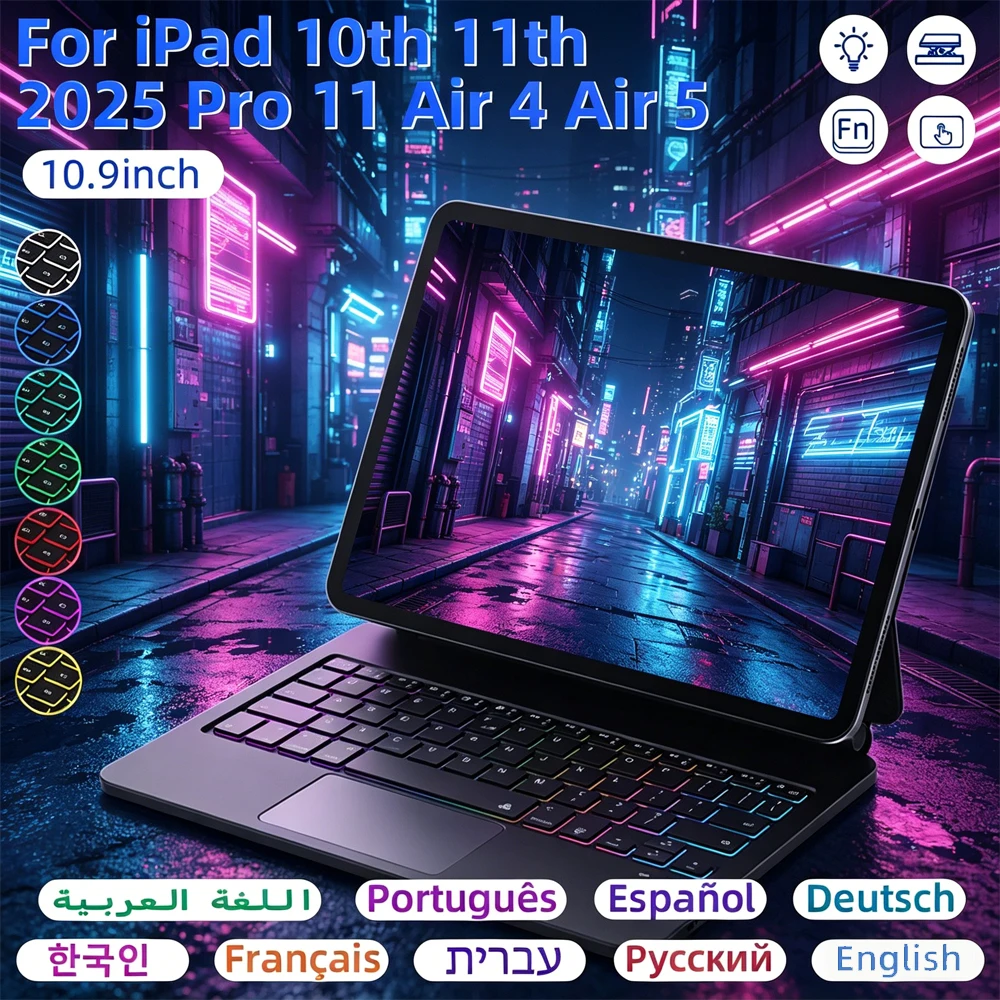 Беспроводная клавиатура Backlit Magic с подсветкой для iPad Air 4/5 10.9 дюймов, iPad 10-го/11-го поколений, iPad A16 2025, 2018-2022, умный чехол-клавиатура для планшета, испанская раскладка
Беспроводная клавиатура Backlit Magic с подсветкой для iPad Air 4/5 10.9 дюймов, iPad 10-го/11-го поколений, iPad A16 2025, 2018-2022, умный чехол-клавиатура для планшета, испанская раскладка