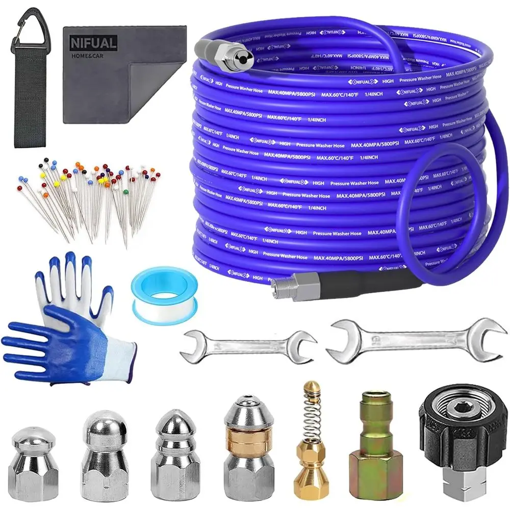 Sewer Jetter Kit with 5800PSI Drain Cleaner Hose, Rotating Nozzle, and Essential Accessories
Sewer Jetter Kit with 5800PSI Drain Cleaner Hose, Rotating Nozzle, and Essential Accessories