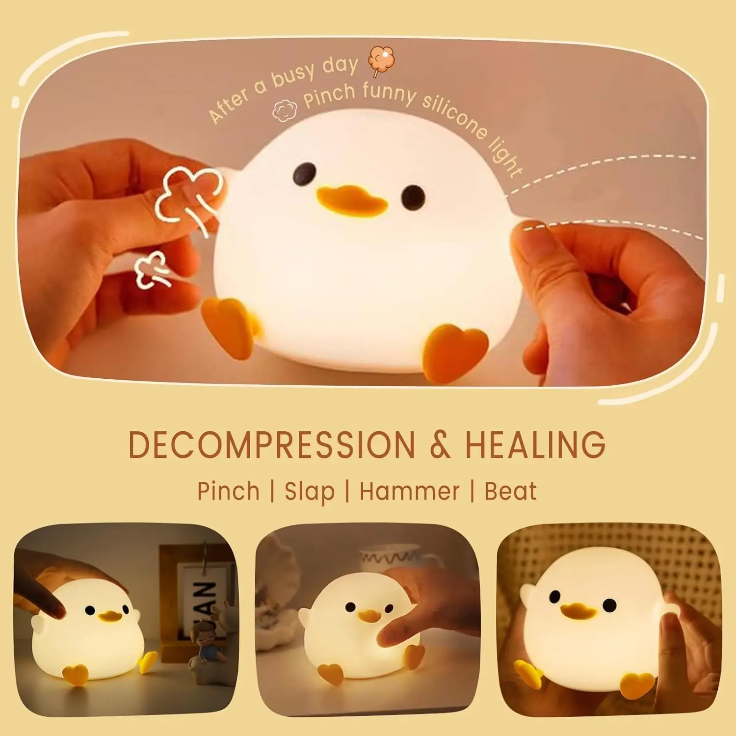 Cute Duck Night Light,Timer Desk Lamp,Rechargeable Bedside Lamp.Ideal for home decor.The best birthday/holiday gift.
Cute Duck Night Light,Timer Desk Lamp,Rechargeable Bedside Lamp.Ideal for home decor.The best birthday/holiday gift.