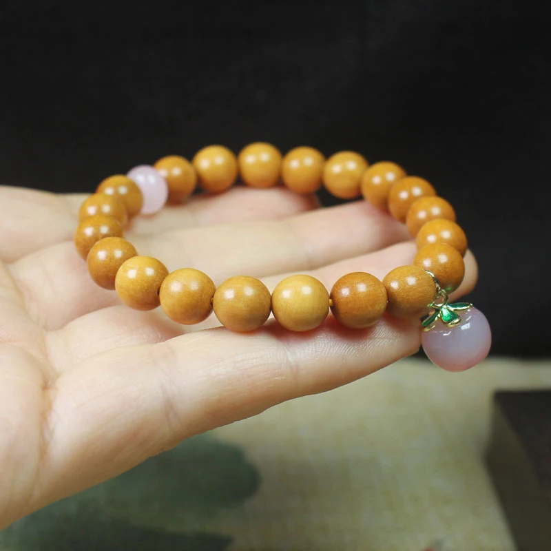 Sandalwood 8mm Bracelet with Pink Peach Pendant, Forest Style Women's Buddhist Prayer Bead Jewelry
Sandalwood 8mm Bracelet with Pink Peach Pendant, Forest Style Women's Buddhist Prayer Bead Jewelry