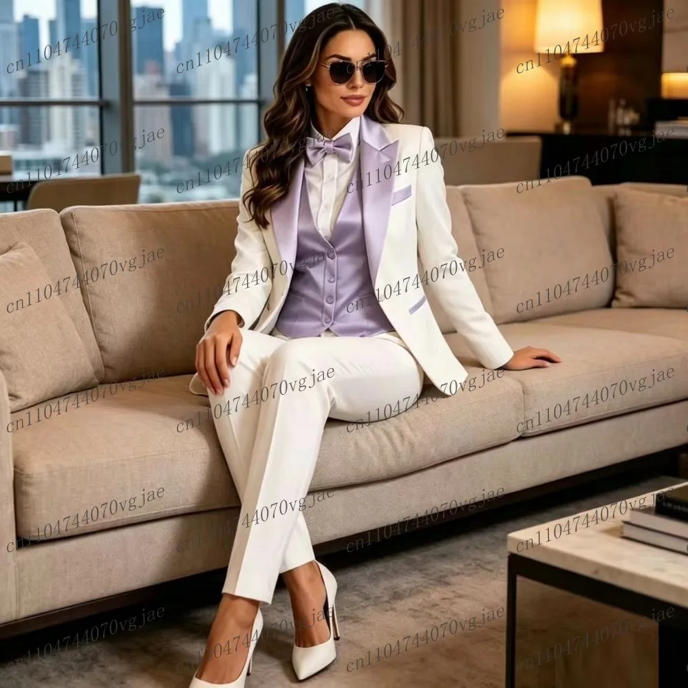 White And Light Purple Formal Business Women Suit Wedding Party Prom Ladies Mother Girl Tuxedos 3 Piece Set Blazer Vest Pants
White And Light Purple Formal Business Women Suit Wedding Party Prom Ladies Mother Girl Tuxedos 3 Piece Set Blazer Vest Pants