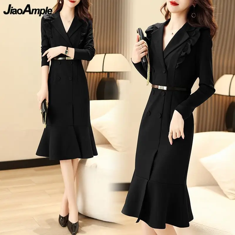 Women Graceful Profession Mini Slim Dress Korean Office Lday Ruffle Trumpet Pure Color Dresses with Waistbelt 2024 Formal Attire
Women Graceful Profession Mini Slim Dress Korean Office Lday Ruffle Trumpet Pure Color Dresses with Waistbelt 2024 Formal Attire