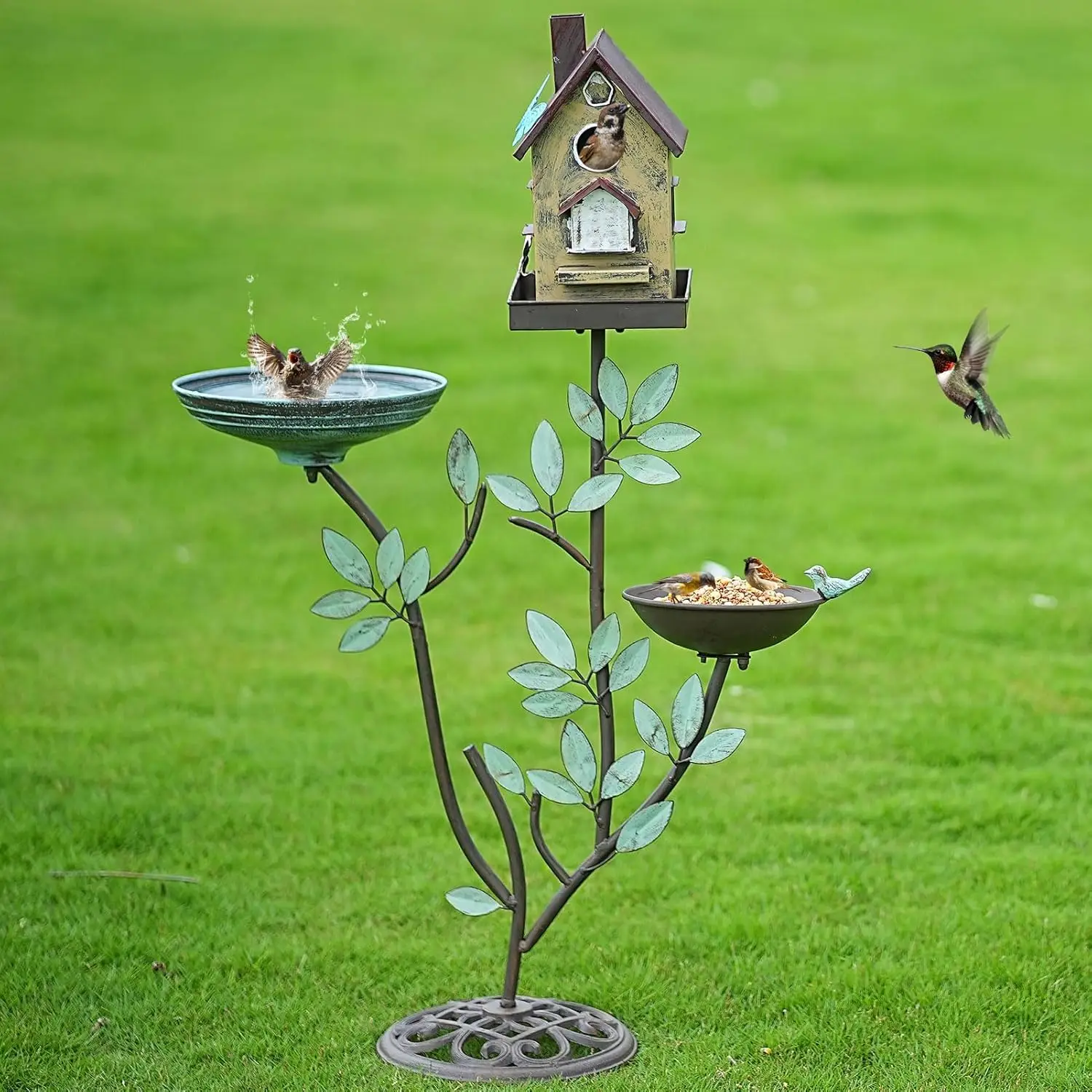 38" Cast Iron Pedestal Bird Bath with Bird House and Feeder, Outdoor Garden Decor
38" Cast Iron Pedestal Bird Bath with Bird House and Feeder, Outdoor Garden Decor