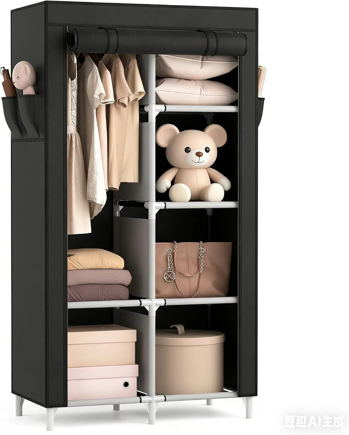 Portable Closet Wardrobe Closet for Hanging Clothes with 6 Storage Shelves,1 Hanging Rod and 4 Pockets, Sturdy and Easy Assemble
Portable Closet Wardrobe Closet for Hanging Clothes with 6 Storage Shelves,1 Hanging Rod and 4 Pockets, Sturdy and Easy Assemble