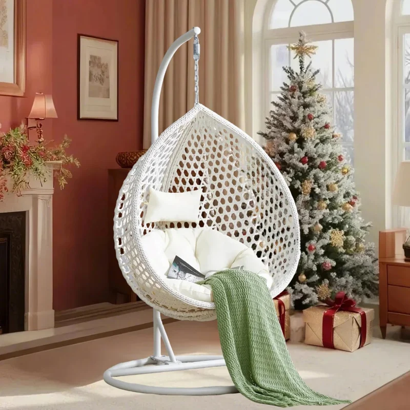 White Wicker Hanging Chair with Stand – 300lb Capacity Swing Bedroom Patio Garden Balcony Yard
White Wicker Hanging Chair with Stand – 300lb Capacity Swing Bedroom Patio Garden Balcony Yard