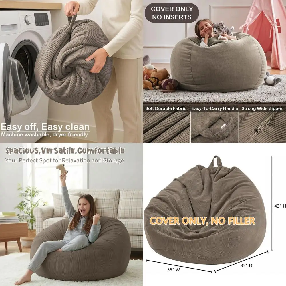 Large Corduroy Bean Bag Cover, 35x43, Washable, Suitable for Adults & Kids, Light Brown, 300L
Large Corduroy Bean Bag Cover, 35x43, Washable, Suitable for Adults & Kids, Light Brown, 300L