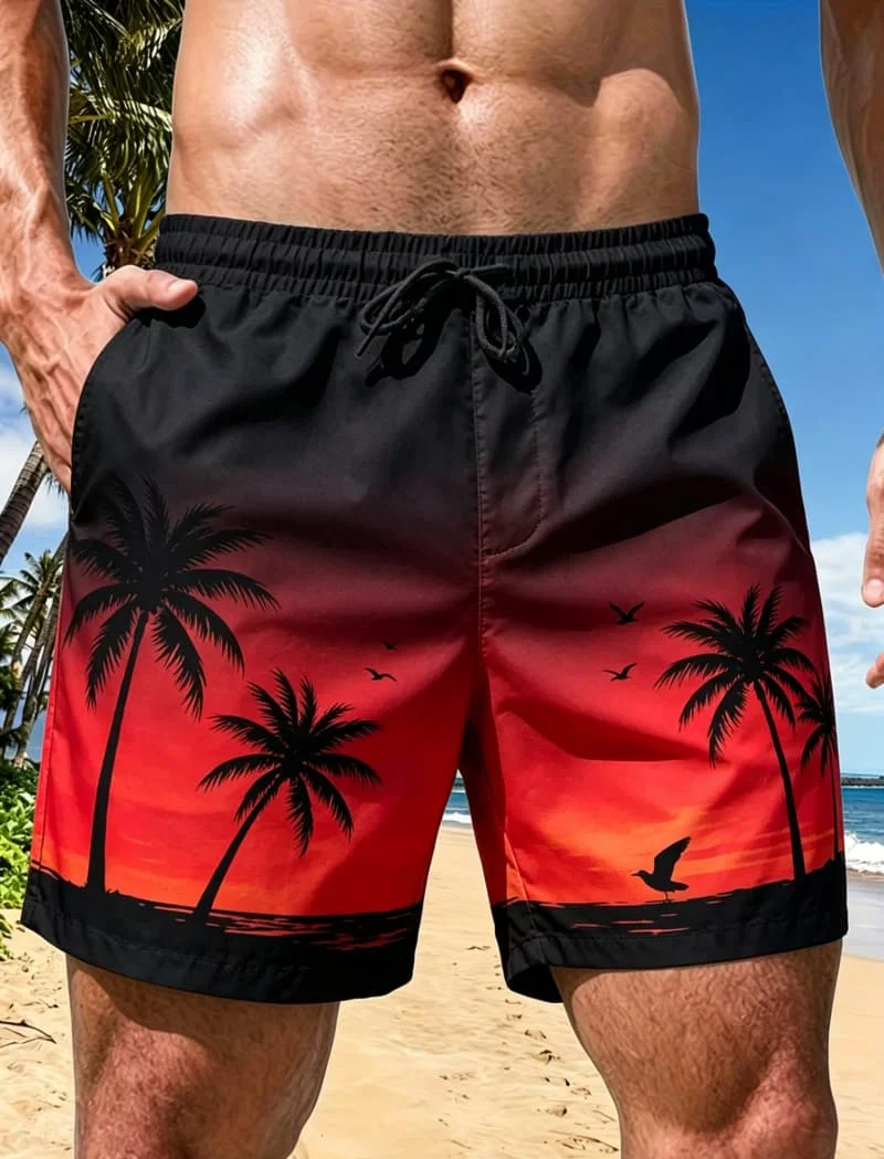 Men's gradient silhouette style beach shorts with quick drying drawstring design, suitable for beach vacations
Men's gradient silhouette style beach shorts with quick drying drawstring design, suitable for beach vacations
