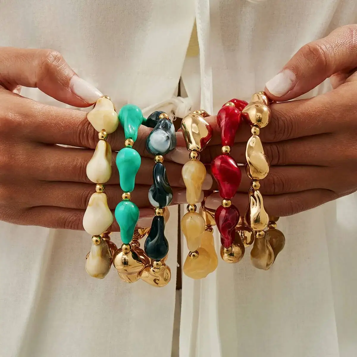 SHIXIN Bohemian Colorful Acrylic Bracelets Women Retro Irregular Resin Bead Chain Bracelet Stackable Elastic Charm Bangle Party
SHIXIN Bohemian Colorful Acrylic Bracelets Women Retro Irregular Resin Bead Chain Bracelet Stackable Elastic Charm Bangle Party