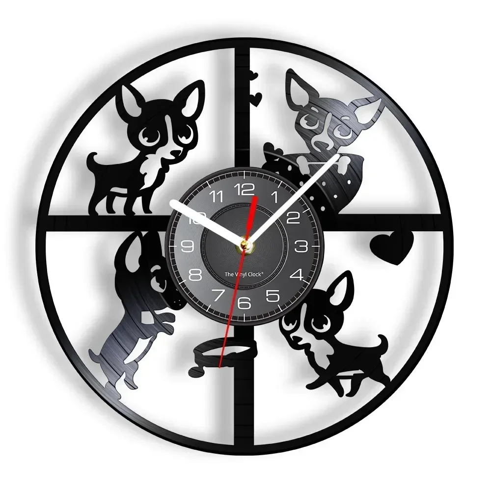 Cute Chihuahua Dog Silhouette Vinyl Record Wall Clock Modern Design Puppy Wall Clock Home Decoration Retro Crafts Silent Clock
Cute Chihuahua Dog Silhouette Vinyl Record Wall Clock Modern Design Puppy Wall Clock Home Decoration Retro Crafts Silent Clock