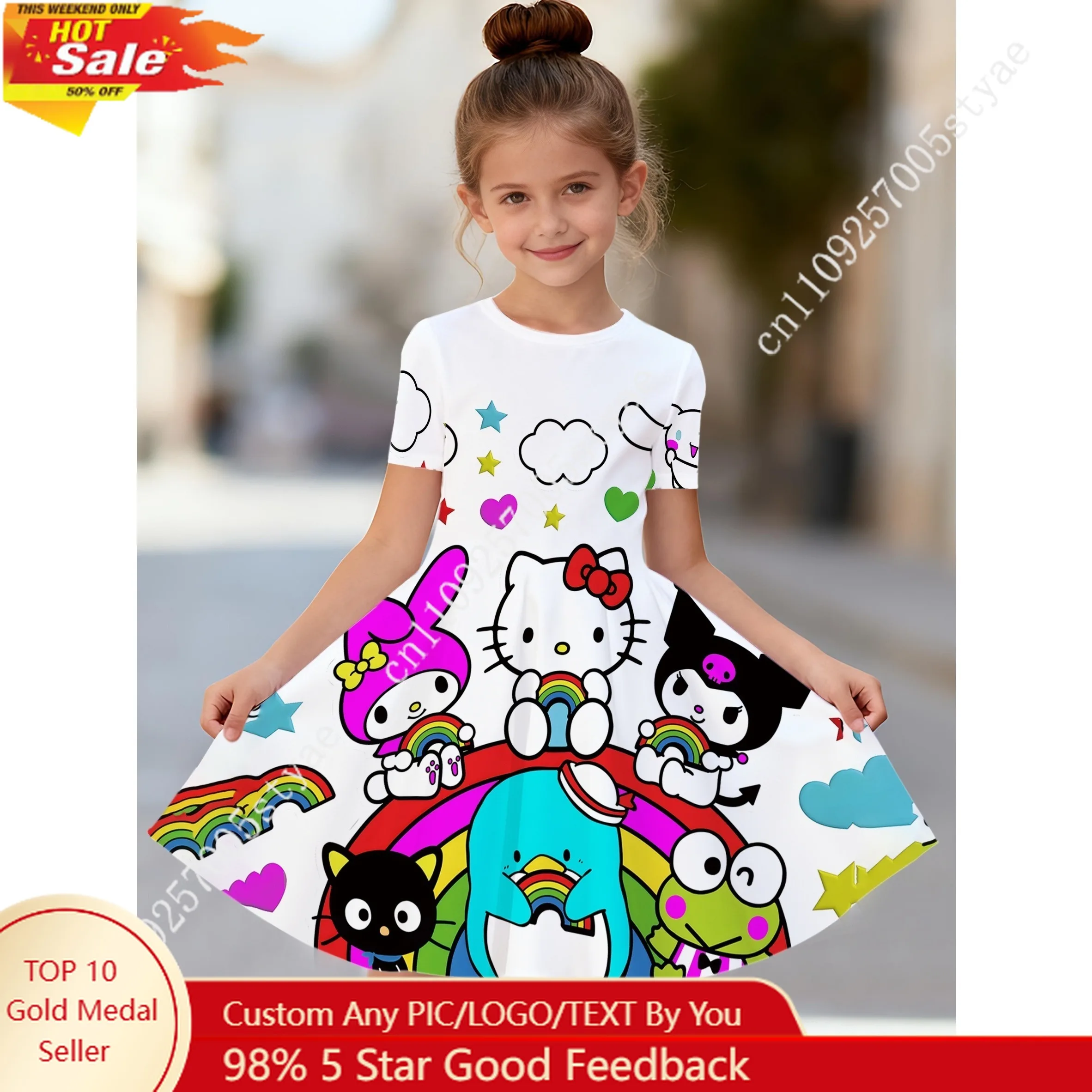 Full Hello Kitty My Melody Kuromi and Other Cute Characters Print Sanrio Girls' Family Portrait Fashion Dress Featuring
Full Hello Kitty My Melody Kuromi and Other Cute Characters Print Sanrio Girls' Family Portrait Fashion Dress Featuring