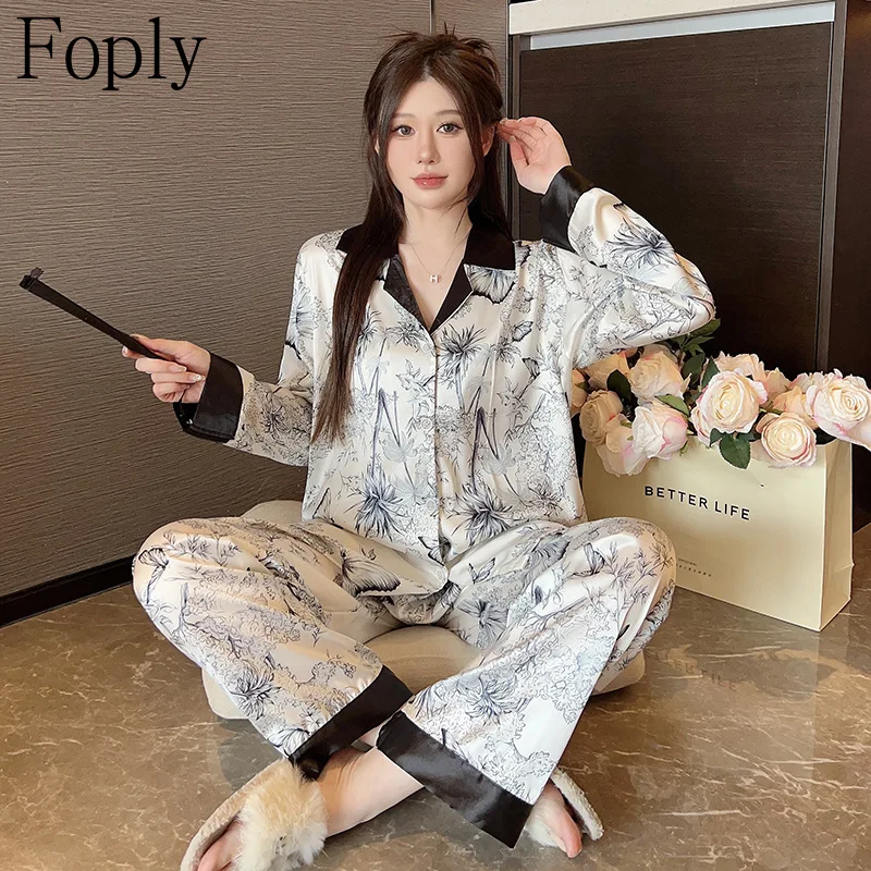 Ink Painting Woman Pajamas Spring Summer 2Piece Butterfly Pyjama Faux Silk Satin Sleepwear Long Sleeve Pijama Mujer Pjs Homewear
Ink Painting Woman Pajamas Spring Summer 2Piece Butterfly Pyjama Faux Silk Satin Sleepwear Long Sleeve Pijama Mujer Pjs Homewear