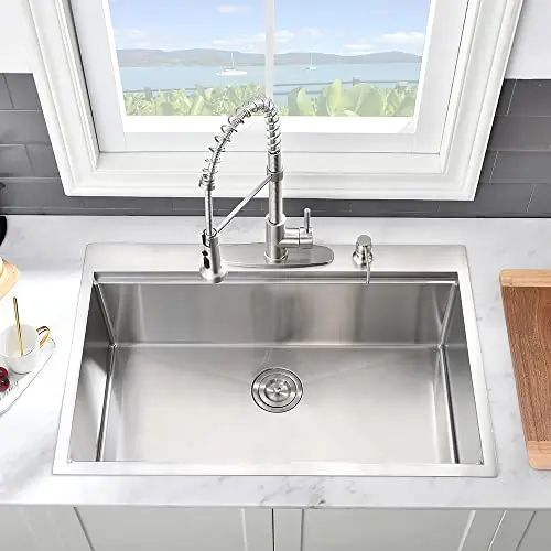 32x22 Inch 16 Gauge Stainless Steel Drop-In Single Bowl Kitchen Sink With Wooden Cutting Board And Drain Grid
32x22 Inch 16 Gauge Stainless Steel Drop-In Single Bowl Kitchen Sink With Wooden Cutting Board And Drain Grid