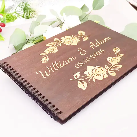 Custom Guestbook, Guest Books Wedding, ,Photo Album Scrapbook，Wooden Wedding Guest Book - Personalized Laser Engraved