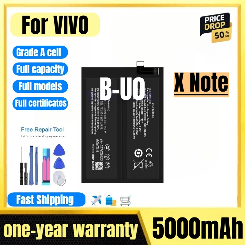 B-U0 for VIVO X Note Mobile Phone Battery 0 Cycle High Quality High Capacity Battery Replacement Bateria Grade A Cell with Tools
B-U0 for VIVO X Note Mobile Phone Battery 0 Cycle High Quality High Capacity Battery Replacement Bateria Grade A Cell with Tools
